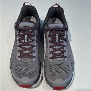 Hoka One One Gray and Burgundy Running Shoes, mens 9.5